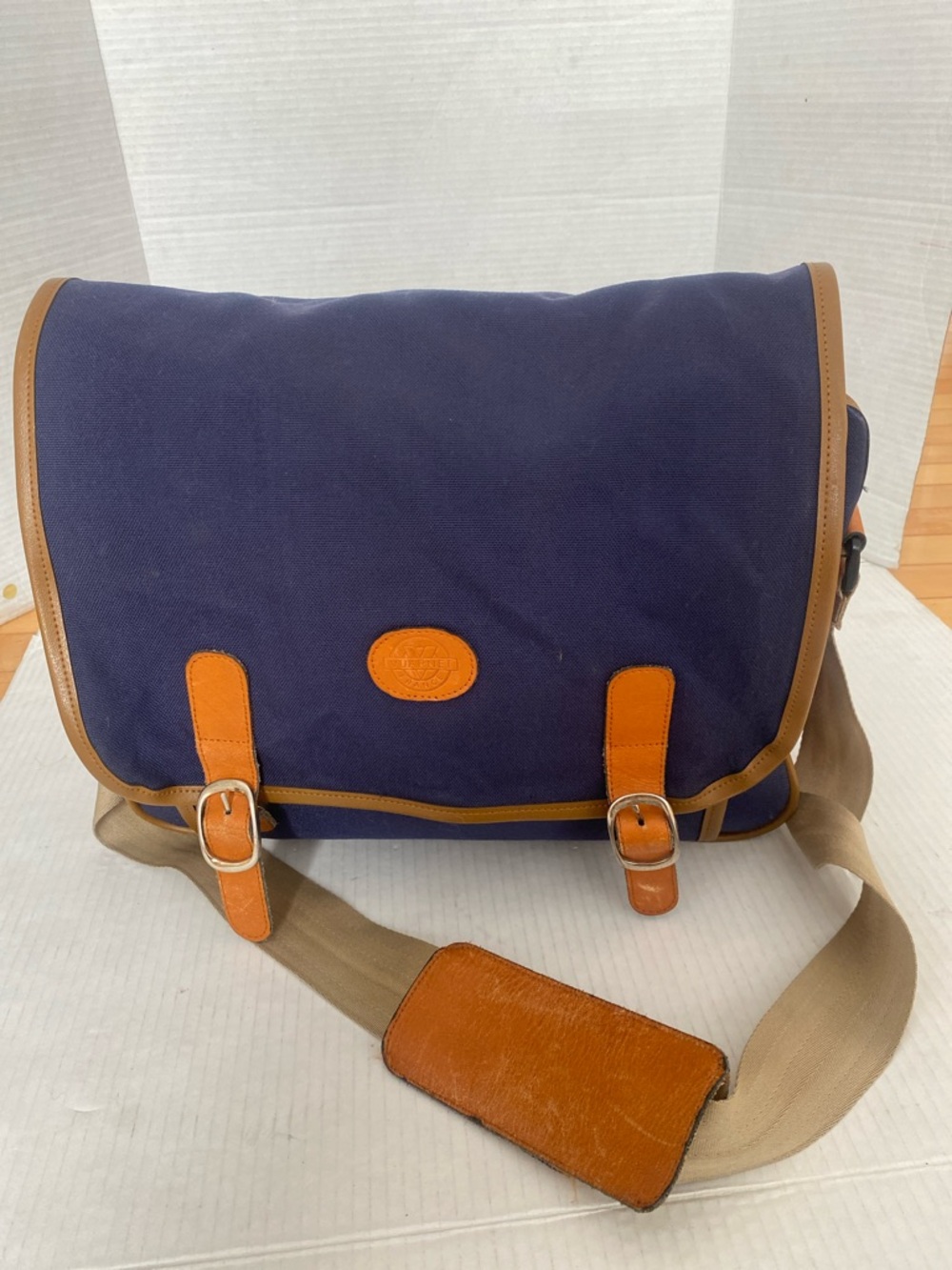 VUARNET FRANCE Rare ViTG Navy Blue Fabric & Leather Satchel/Messenger book bag